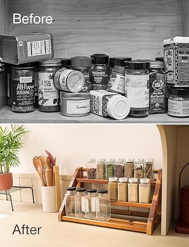 Miniatura 6 de Tinamo Estante de especias de madera de acacia para encimera, bandeja de madera con capacidad para 24 frascos, organizador de especias para estante