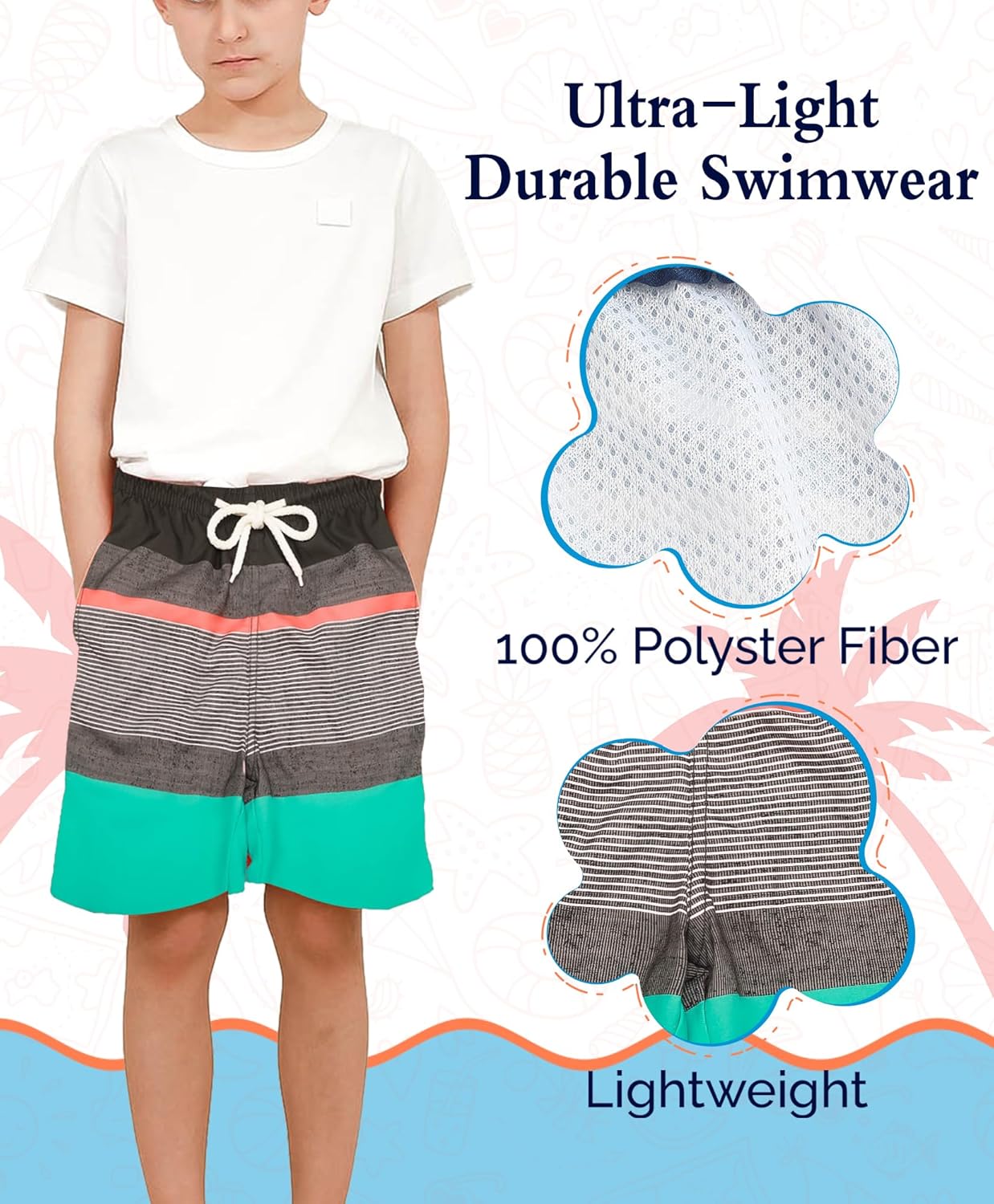 KAILUA SURF Boys' Swim Trunks Quick Dry Board Shorts with Mesh Liner, Sizes 2T-18/20 - Image 2