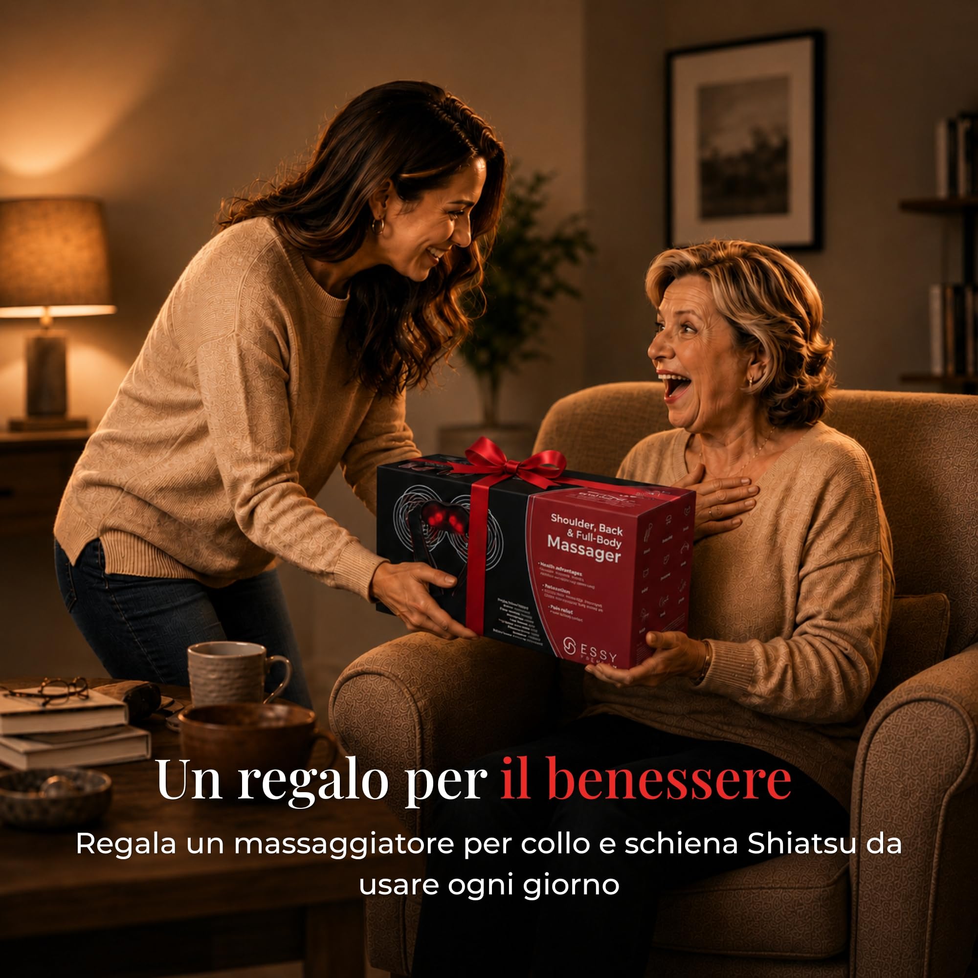Essy Massaggiatore Cervicale Shiatsu con Calore, Spalle, Schiena | Regalo Massaggiante per Donne e Uomini per Rilassare la Muscolatura