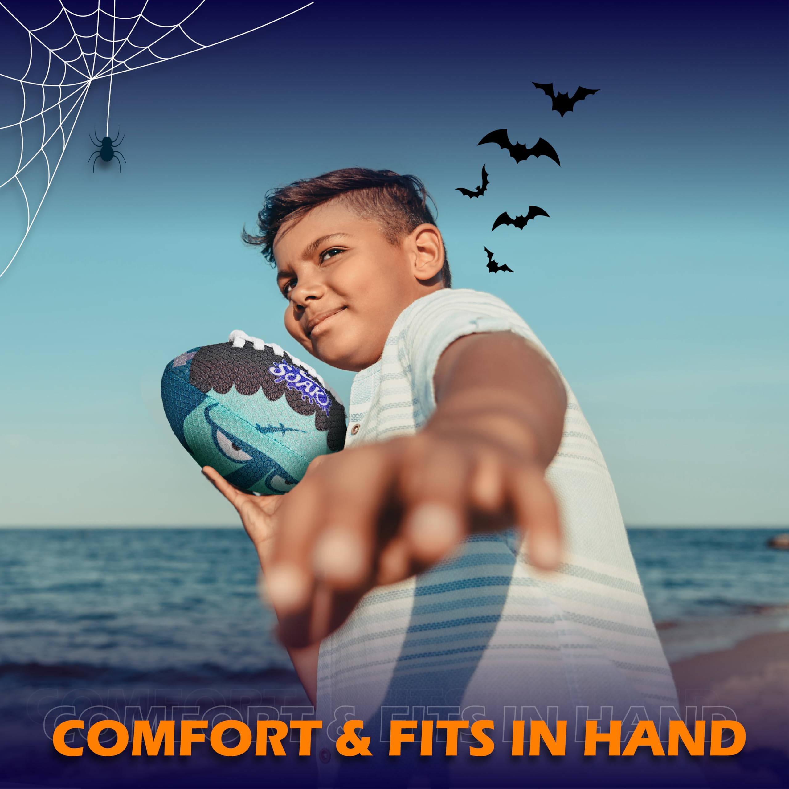 SOAK 2 Pack Small Water Football for Pool Beach Games Size 6 - Pool Games,Kids Football,Lake Toys Halloween Decorations Outdoor Pumpkin and Zombie Horror Decor for Kids Gifts