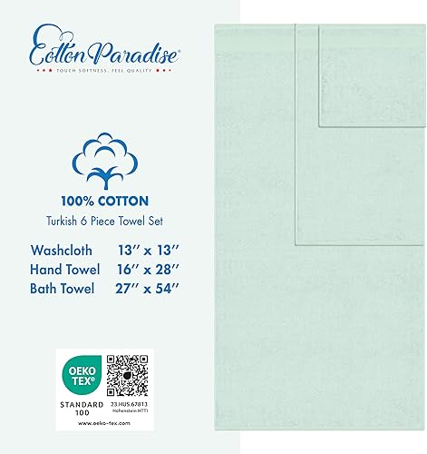 Miniatura 4 de Cotton Paradise Juego de 6 toallas de 100% algodón, toallas turcas suaves y absorbentes para baño, 2 toallas de baño, 2 toallas de mano, 2