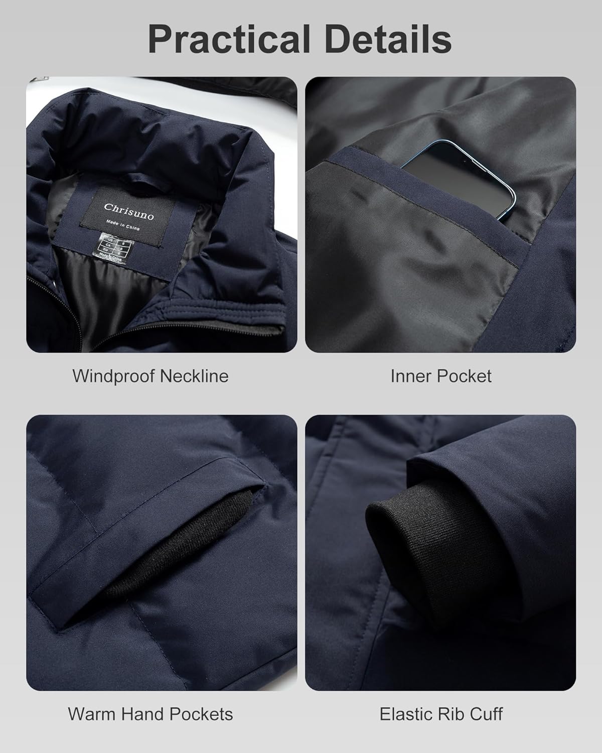 Chrisuno Men's Winter Coat Waterproof Warm Puffer Jacket Quilted Insulated Bubble Jackets with Hood - Image 7