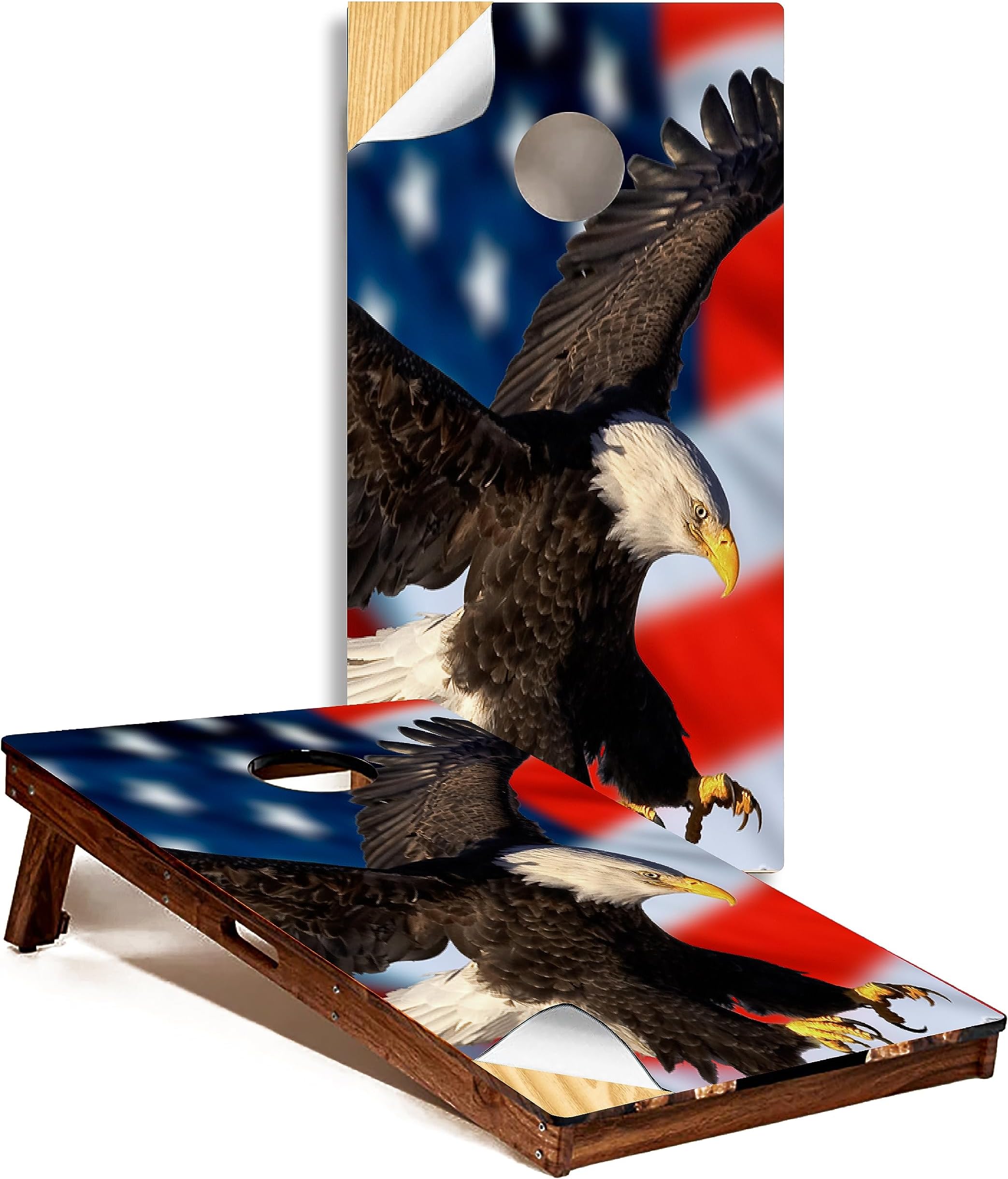 GRAPHIX Express - C210 American Flag Eagle - Patriotic Cornhole Board Wrap - Laminated Weatherproof Vinyl Decal - Easy Bubble-Free Application - Stickers Dimensions: 2' x 4' - Set of 2