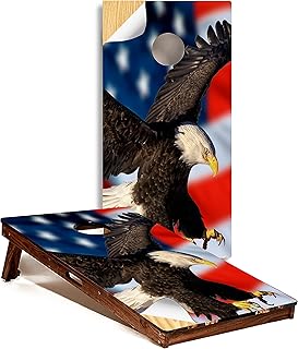 GRAPHIX Express - C210 American Flag Eagle - Patriotic Cornhole Board Wrap - Laminated Weatherproof Vinyl Decal - Easy Bubble-Free Application - Stickers Dimensions: 2' x 4' - Set of 2