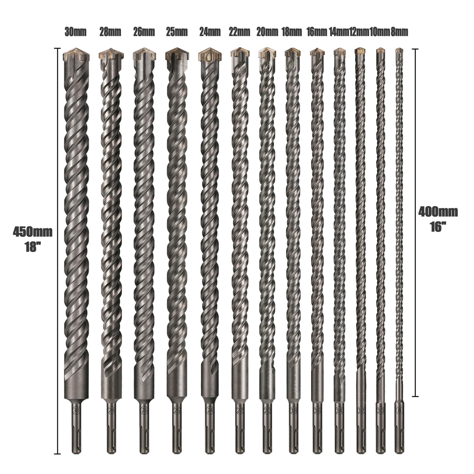 Broca para hormigón SDS Plus, cabezal de corte doble de 8-30mm, barrena doble, martillo eléctrico de 450mm, broca de mampostería para bloque de ladrillo de pared, 1 ud.(450mmX20mm)