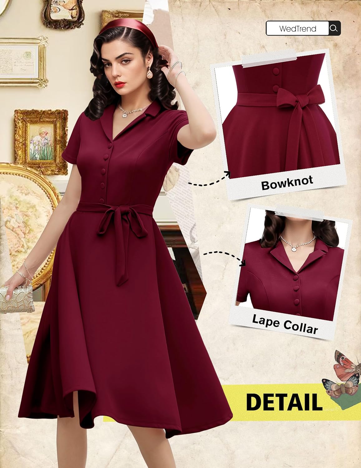 Wedtrend Women's Vintage Tea Dress, Short Sleeve Cocktail Party Dress Work Church Casual Dress - Image 5