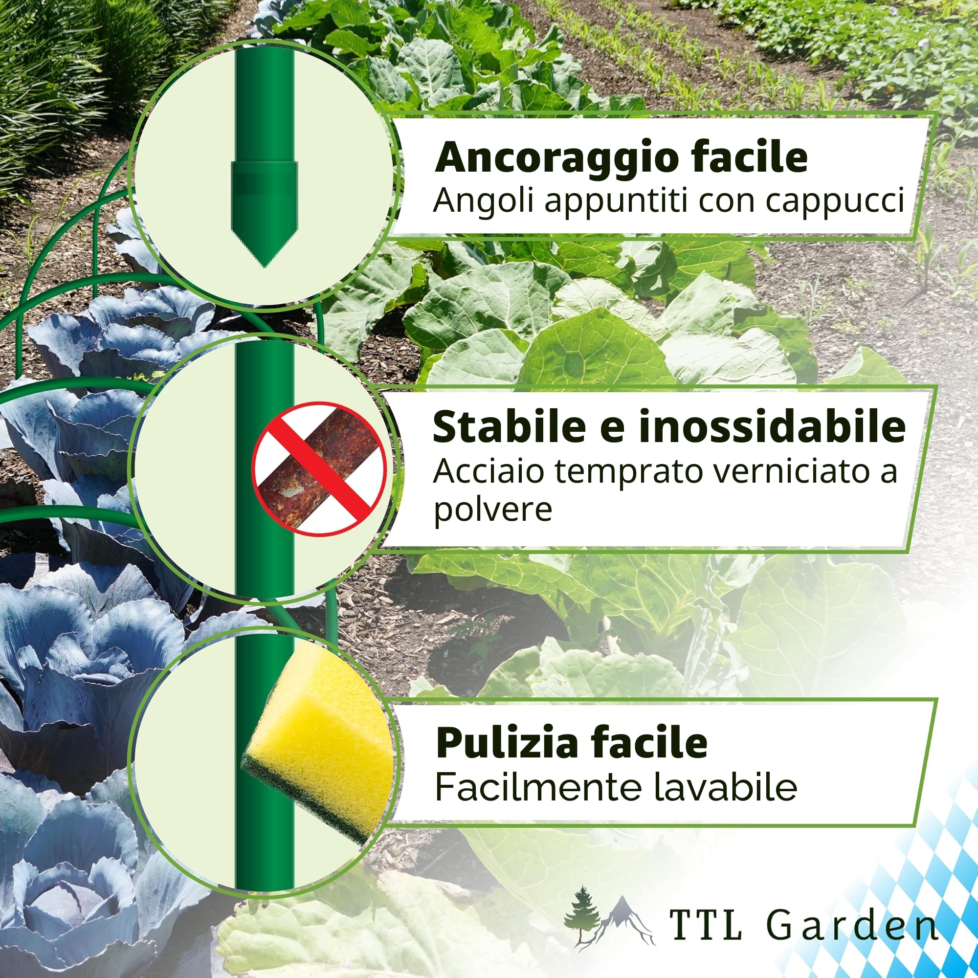 TTL Garden - Set di 12 fogli a tunnel da 65 x 60 cm, in acciaio rivestito, larghezza 65 cm, arco rotondo per copertura, aiuola rialzata, stabile e antiruggine