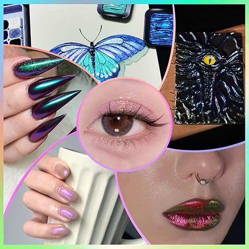 Miniatura 6 de Matio Polvo de mica camaleón, 1.06 onzas1.06 oz de polvo de cromo blanco de hada rosa, pigmento de cambio de color con efecto nacarado para