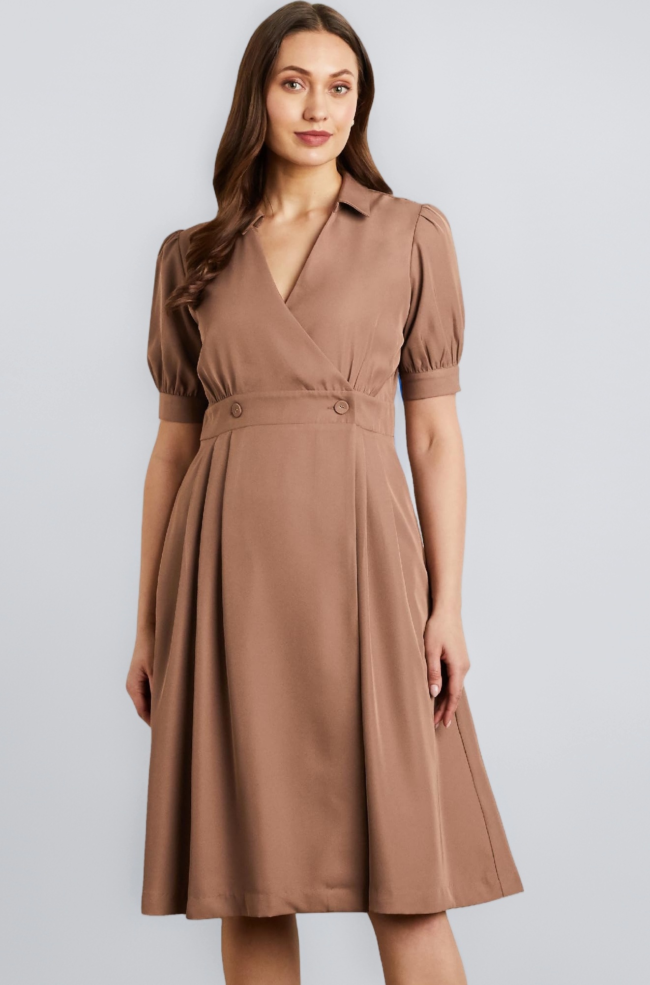 - Women's Fit & Flare Wrap Dress (Midi Length | Stylish | Desk-to-Dinner) (Available in Plus Sizes)