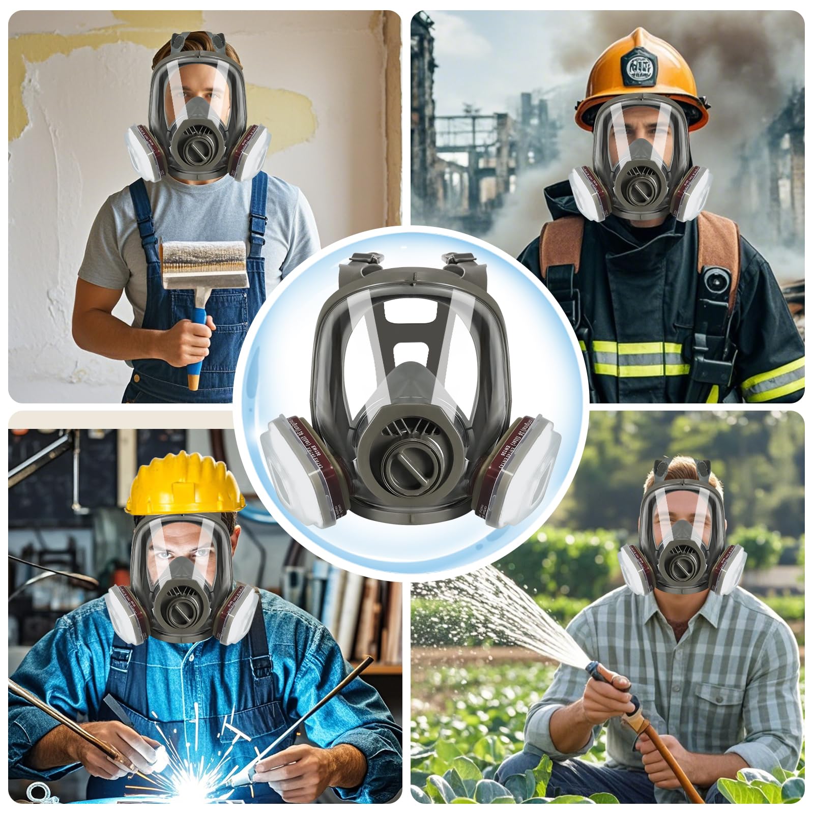 Maschera antipolvere con filtri, maschere di protezione respiratoria riutilizzabile, 6800 Maschera a gas di prodotto chimico per pittura, lavoro, levigatura, graffiti
