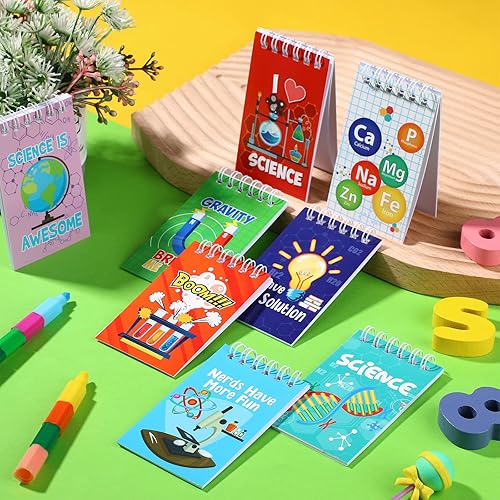 Miniatura 4 de Teling 24 blocs de notas en espiral de ciencia pequeños, recuerdos de fiesta de ciencia, bloc de notas de bolsillo de ciencia, rellenos de bolsas de