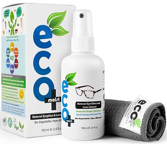 Ecomoist Lens Cleaner 100ml with Thick Microfibre Towel 30cmx30cm for Glass Eyeglass Sun Glass Reading Glass Ecofriendly - 100 ml