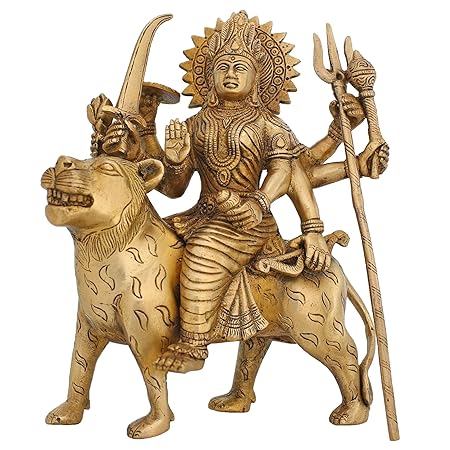 ShalinIndia Religious Gifts Goddess Ma Durga Statue Brass Sculpture Art Indian Décor Hindu Puja Idol 8.5 Inch