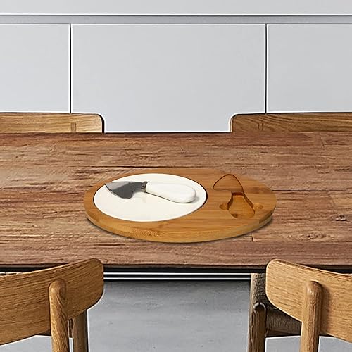 Miniatura 4 de Juego de tablas de queso, juego de tablas de charcutería, tabla de cortar de madera con plato de cerámica y juego de cuchillos, idea de regalo