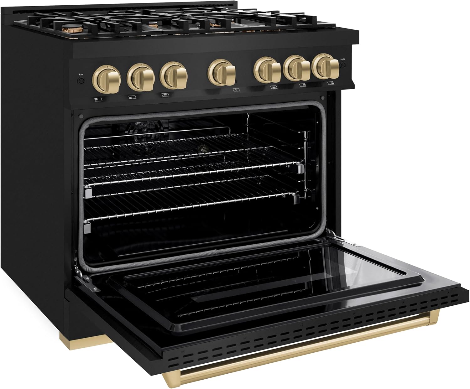 ZLINE Autograph Edition 36 in. 5.2 cu. ft. Classic Dual Fuel Range with 6 Burner Gas Cooktop and Electric Convection Oven in Black Stainless Steel with Champagne Bronze Accents (CDRBZ-36-CB)