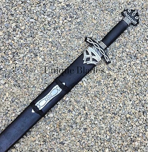 Miniatura 2 de Gran espada de acero de Damasco, 37 pulgadas de espiga completa con ranura de sangre afilada, mango de madera con vaina, réplica de campo de batalla