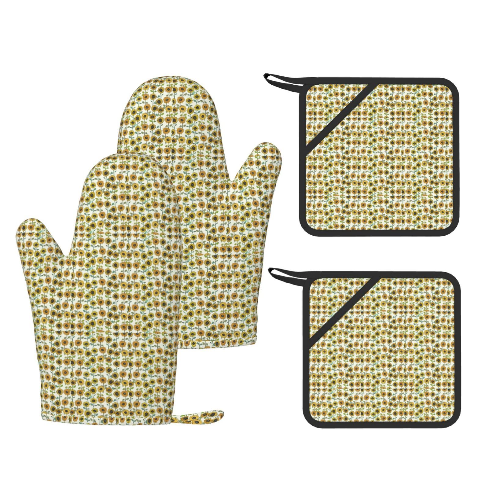 Gants résistants à la chaleur motif tournesols pour une cuisine chaleureuse