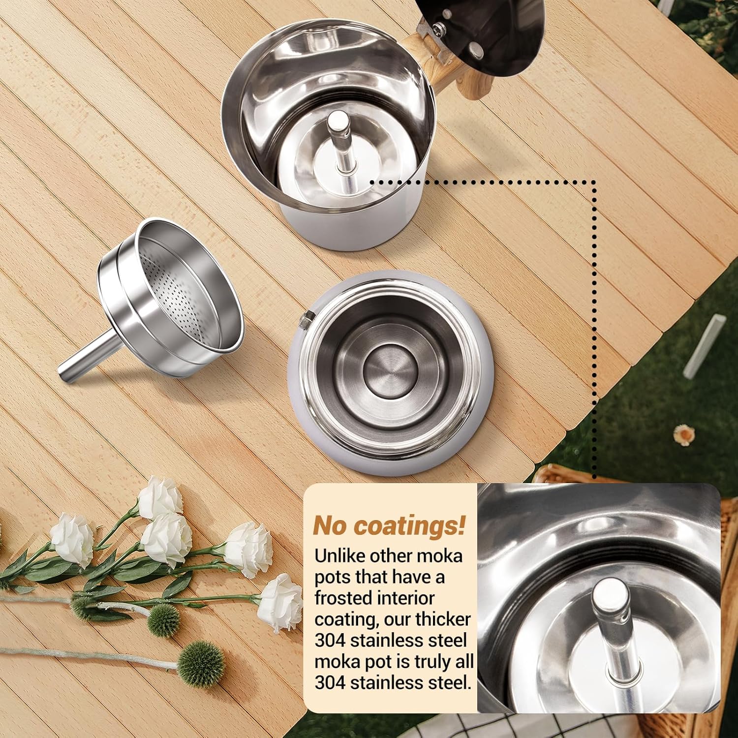 No Coating 12 Cup Moka Pot Thickened 304 Stainless Steel Stovetop Espresso Coffee Maker 600ml 20oz Mocha Percolator Greca Cuban Ideal for Making Rich Authentic Italian Café