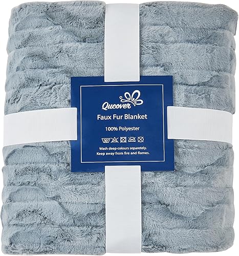 Miniatura 6 de Qucover Manta gris, lujosa manta mullida de piel sintética, con respaldo de vellón, manta gruesa cálida de doble cara para sofá cama de invierno,