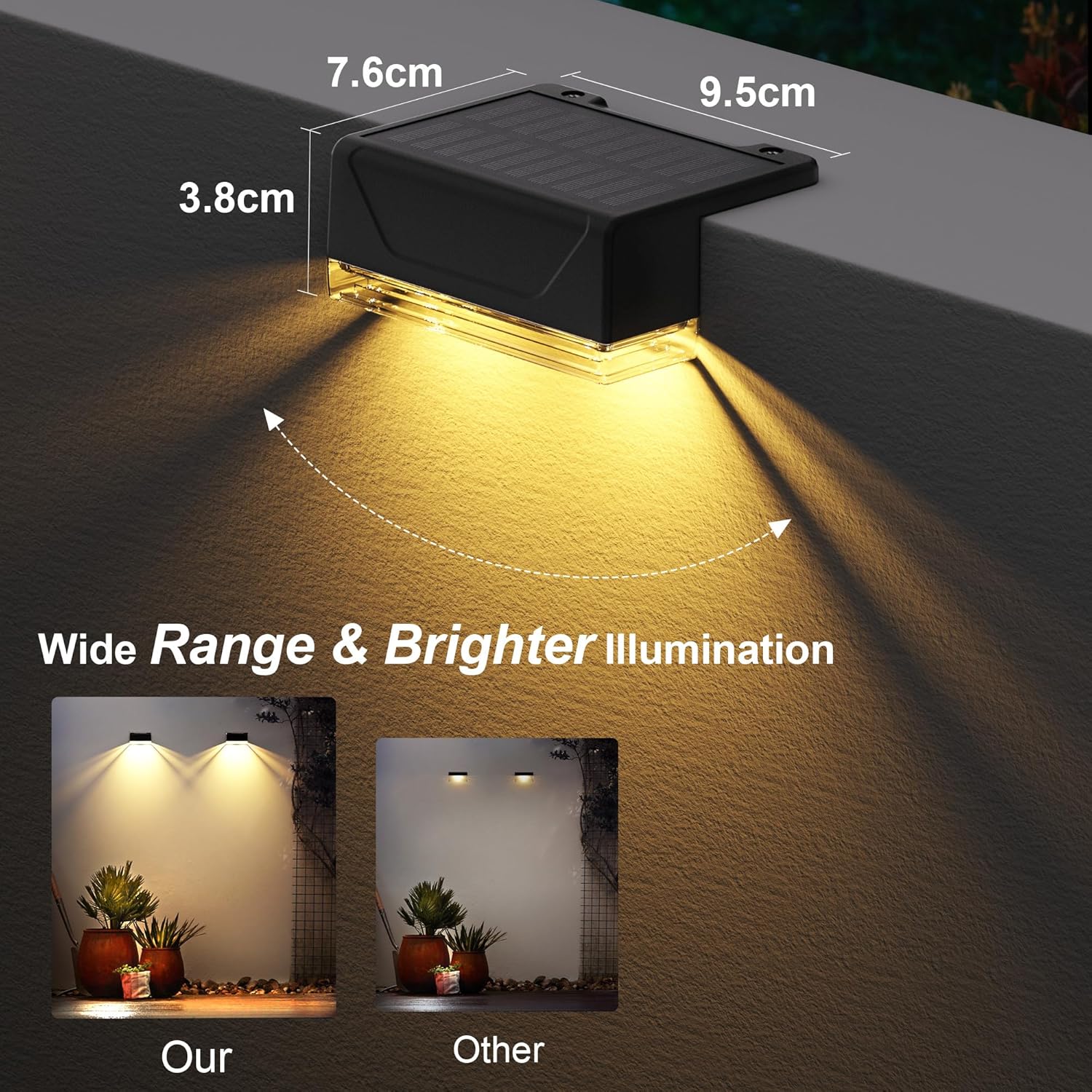 Ellasay Solar Fence Lights Outdoor: IP65 Waterproof RGB Solar Powered with 8 Lighting Modes - Wall Decor for Garden Deck Patio Backyard Balcony 16 Pack