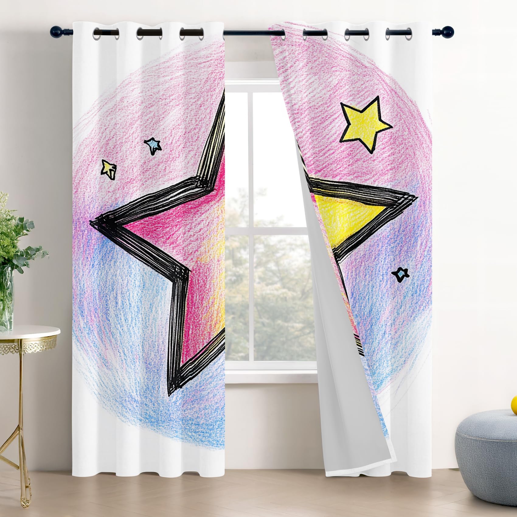 Generisch Stern Verdunklungsvorhänge - Kinderzimmer Blickdichte Vorhänge mit Ösen, Schlafzimmer Wohnzimmer Kinderzimmer Gardinen- 2er Set - H160 x B132cm