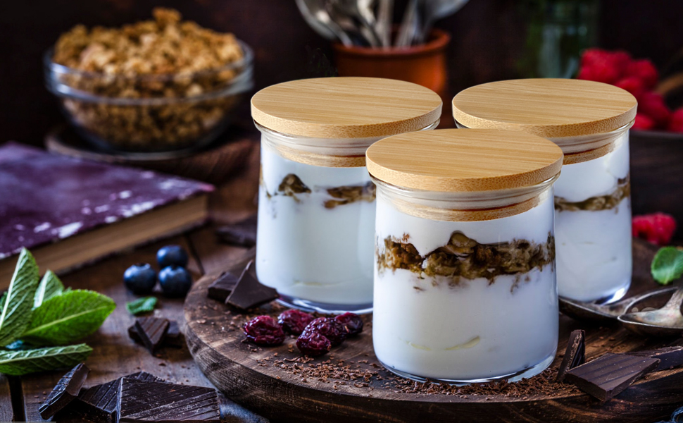 Oui Yogurt Jar Lids, Oui Yogurt Bamboo Jar Lids Set, Wooden Lids For Oui Yogurt Jars, Oui Yogurt Jars Lids With Silicone Sealing Rings, Cookie Glass Storage Lids, For 5 Oz Oui Yogurt Jars - 4 Pack - View #7