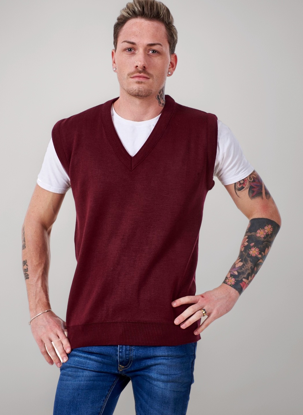 Men’s Plain Knitted v Neck Classic Sleeveless Cardigans Tops Tank Jumpers Size S to 5XL