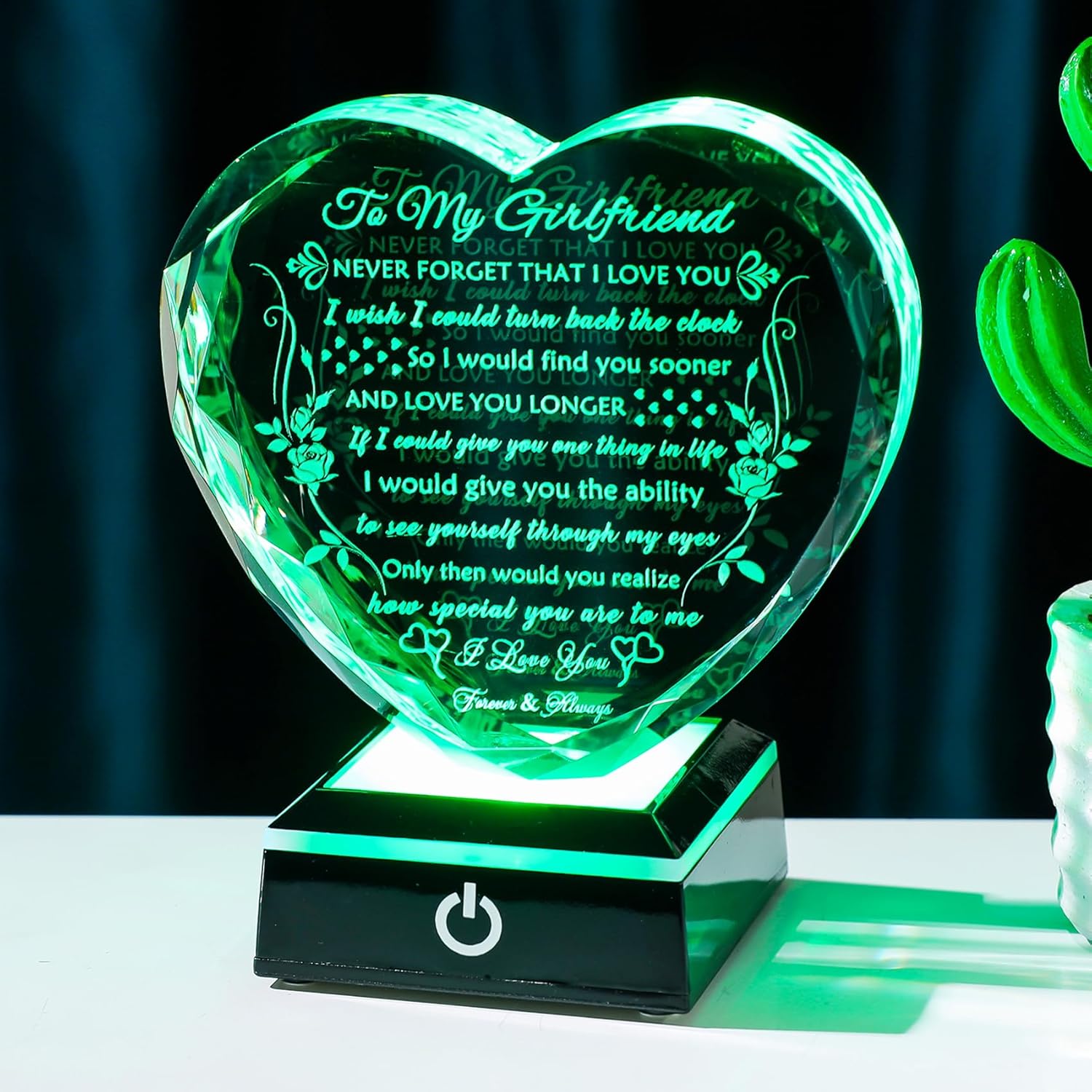 YWHL Gifts for Girlfriend with Colorful LED Base, Anniversary Birthday Gifts for Girlfriend from Boyfriend, Romantic Crystal Heart Keepsake Present for Her on Valentine Christmas - Image 2