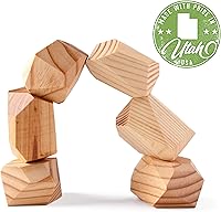 Vista 4 de PERCHED Rocas apilables de pino natural, bloques de madera grandes, juego de rompecabezas Montessori, juguetes para niños pequeños para aula, juego