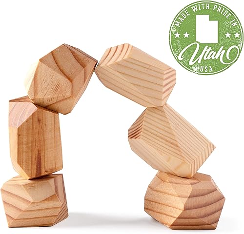 Miniatura 4 de PERCHED Rocas apilables de pino natural, bloques de madera grandes, juego de rompecabezas Montessori, juguetes para niños pequeños para aula, juego