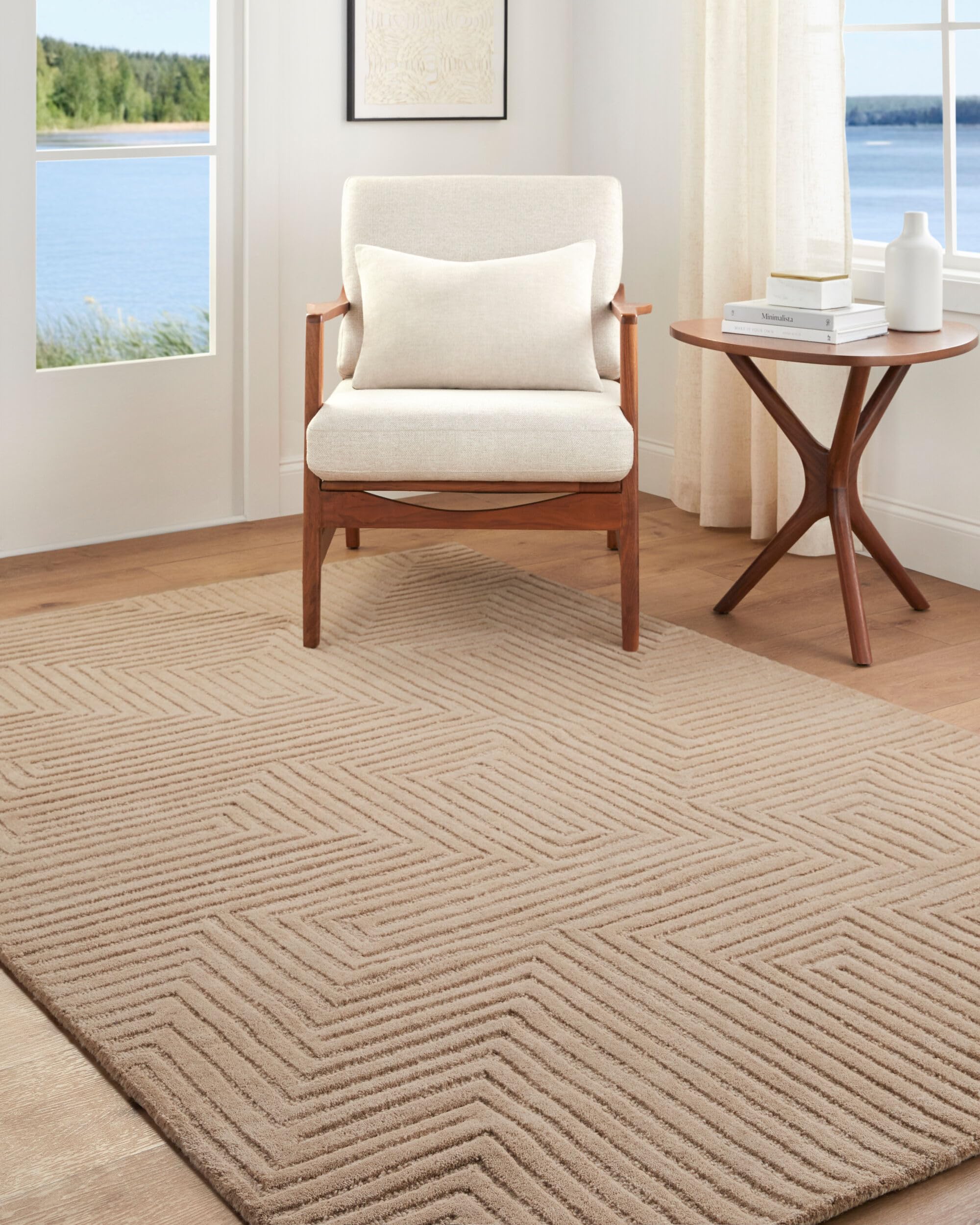 Mark Day Wool Rugs 5x7 Herdland Modern Cream Area Rug Beige Sandstone Cream Carpet for Living Room Bedroom