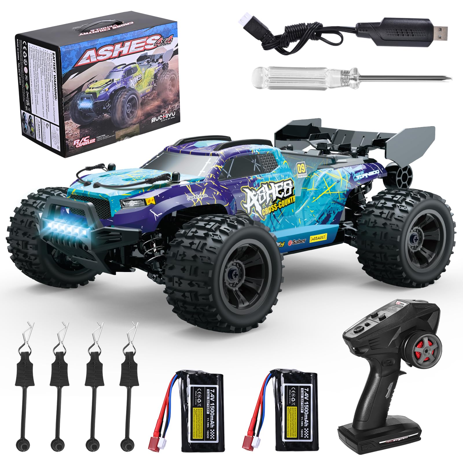 Coche teledirigido para adultos 1:18, RC Auto 2,4 GHz 4WD 40 km/h, coche RC Offroad sin escobillas con 2 baterías de 1500 mAh y motor RC380: cochecito RC impermeable para exteriores a partir