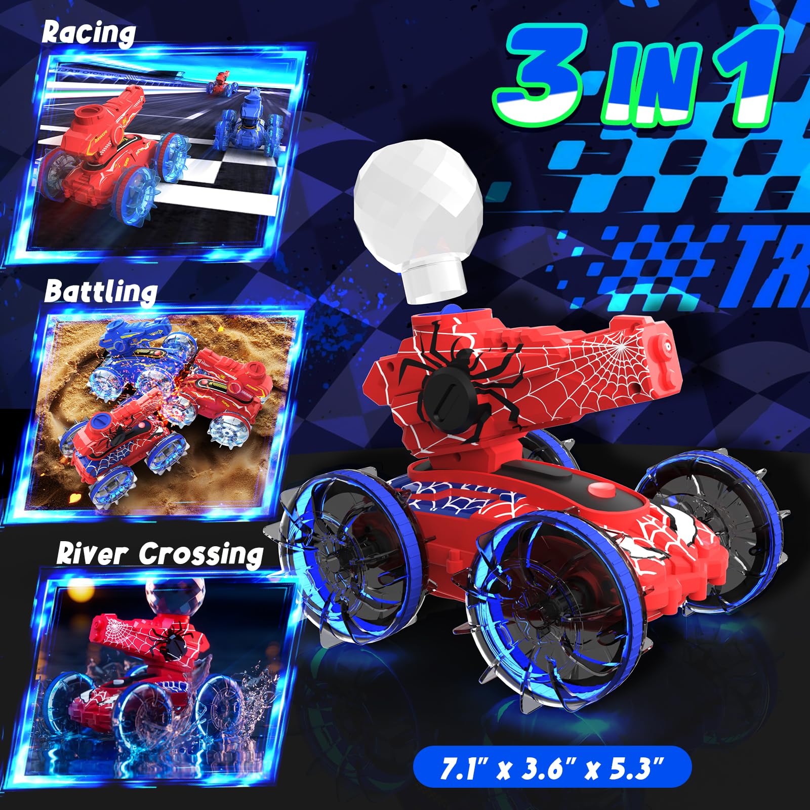 Motivekit Amphibious Remote Control Car with Water Gun, Waterproof Spider RC Cars & RC Boat for Kids, Pool & Beach Water Toys for Summer Outdoor Play 3 4 5 6 7 8 9 Years Old Boy Gift