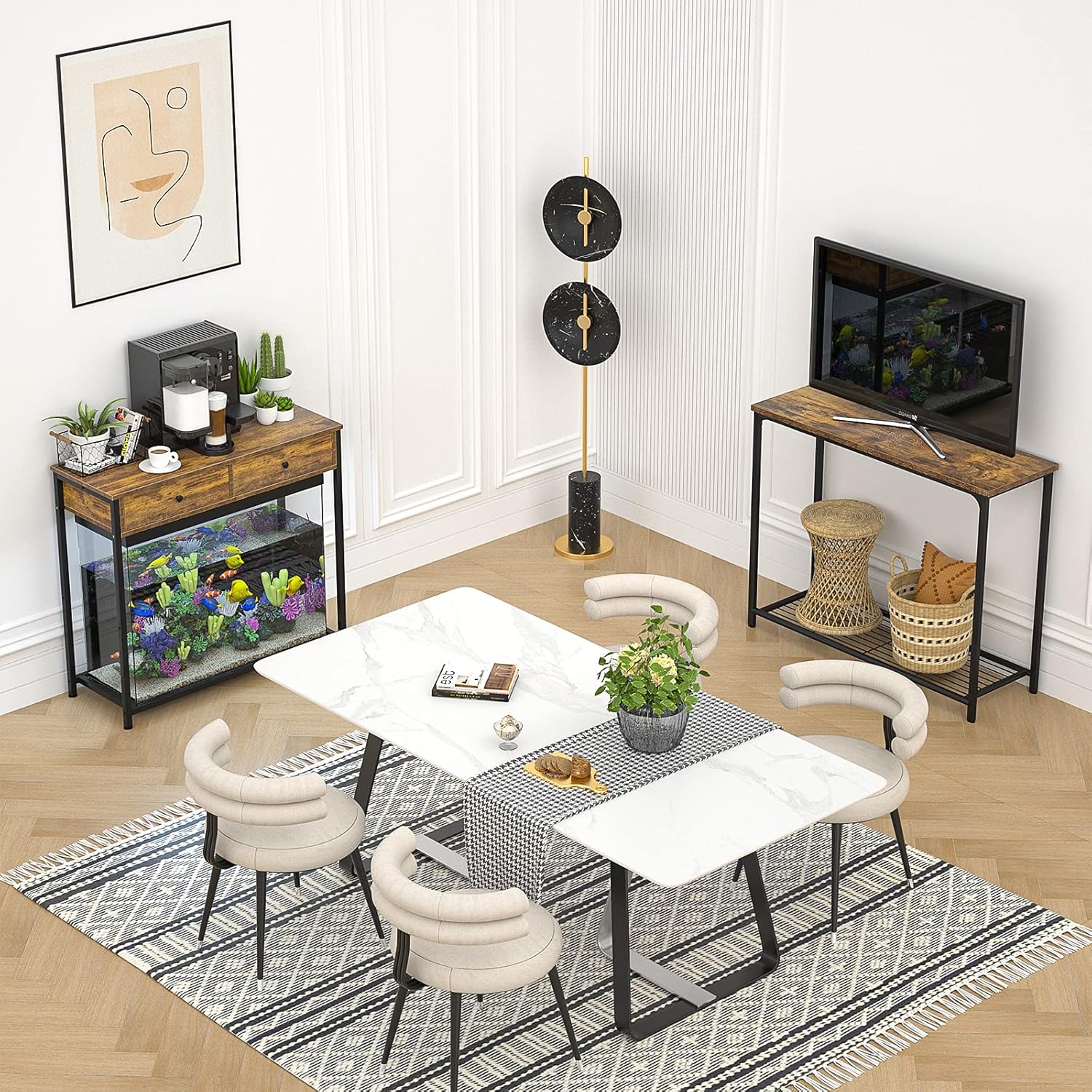 Ecoprsio Console Table with Drawers Industrial Sofa Table Entryway Table Narrow Long with Storage Shelves for Entryway, Front Hall, Hallway, Sofa, Couch, Living Room, Coffee Bar, Kitchen, 32 Inch : Home & Kitchen