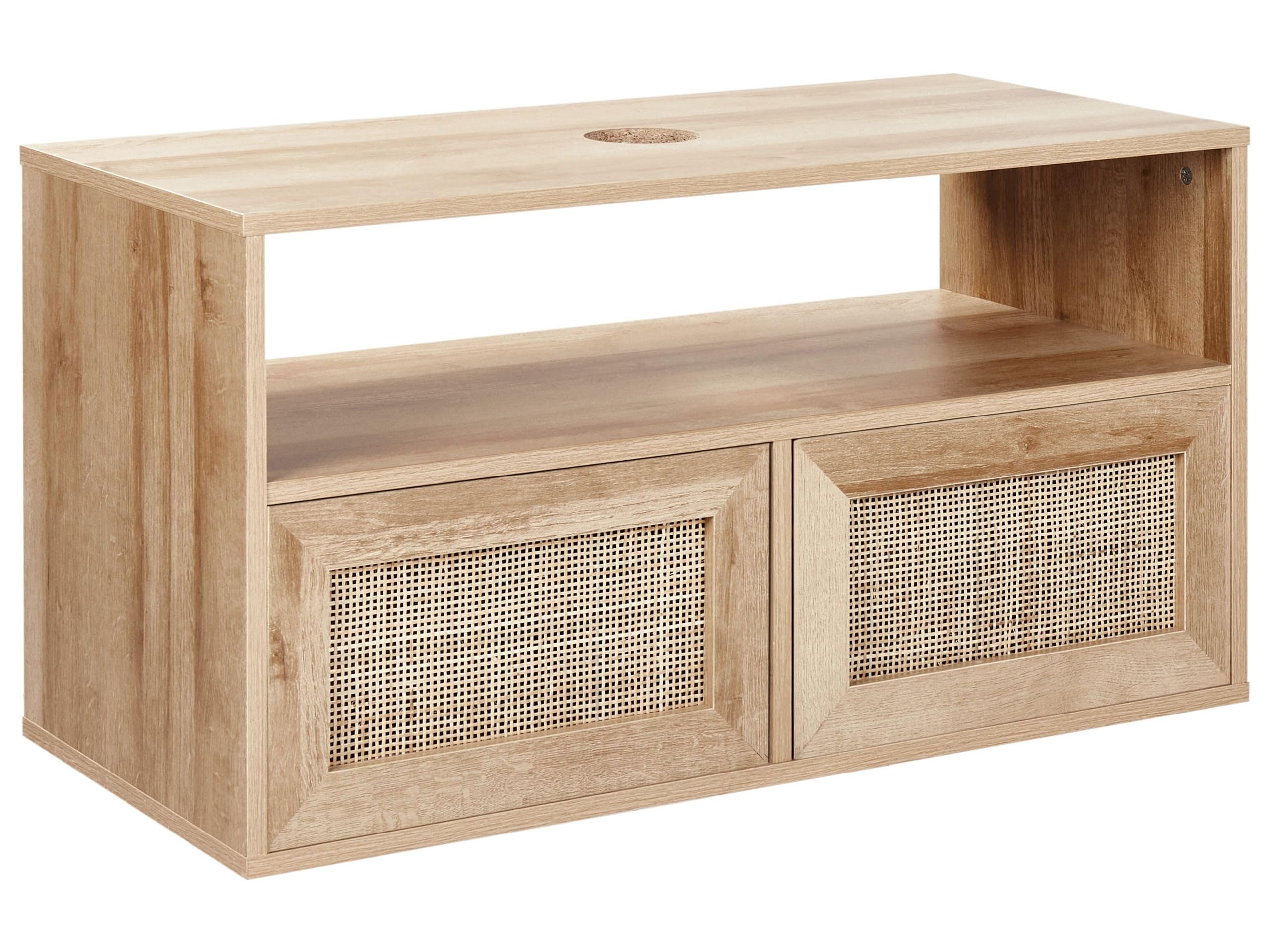 Beliani Mueble Flotante para baño Boho Frente de ratán Trenzado 86 x 45 cm Madera Clara Rosell