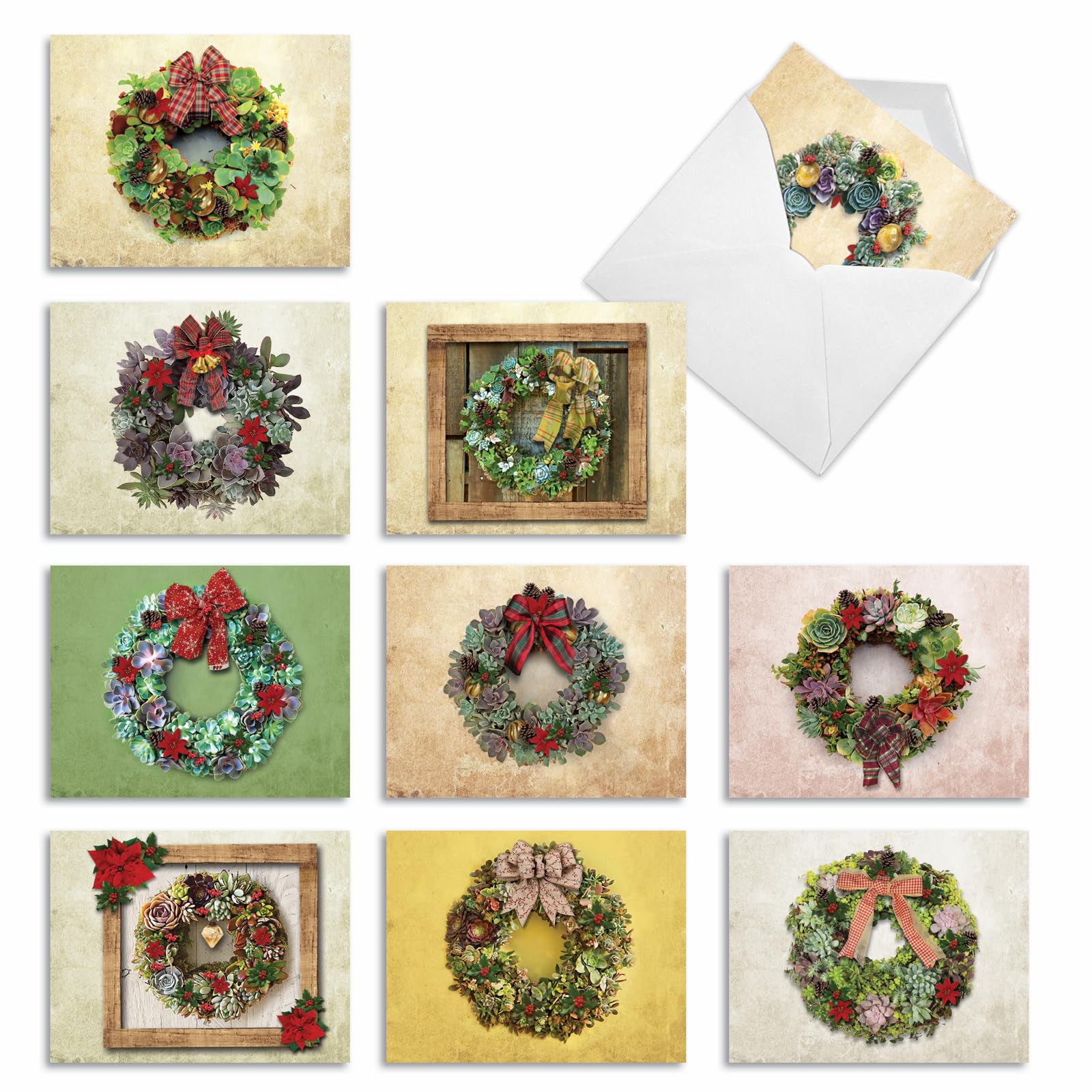 Best Card Co 10 Merry Christmas Boxed Cards Live Wreaths M2942XSG
