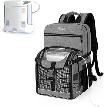 CURMIO Travel Backpack Compatible with Inogen, OxyGo and Caire Units, Portable Oxygen Concentrator Bag with Storage Compartment, Gray Bag Only, Patent Pending