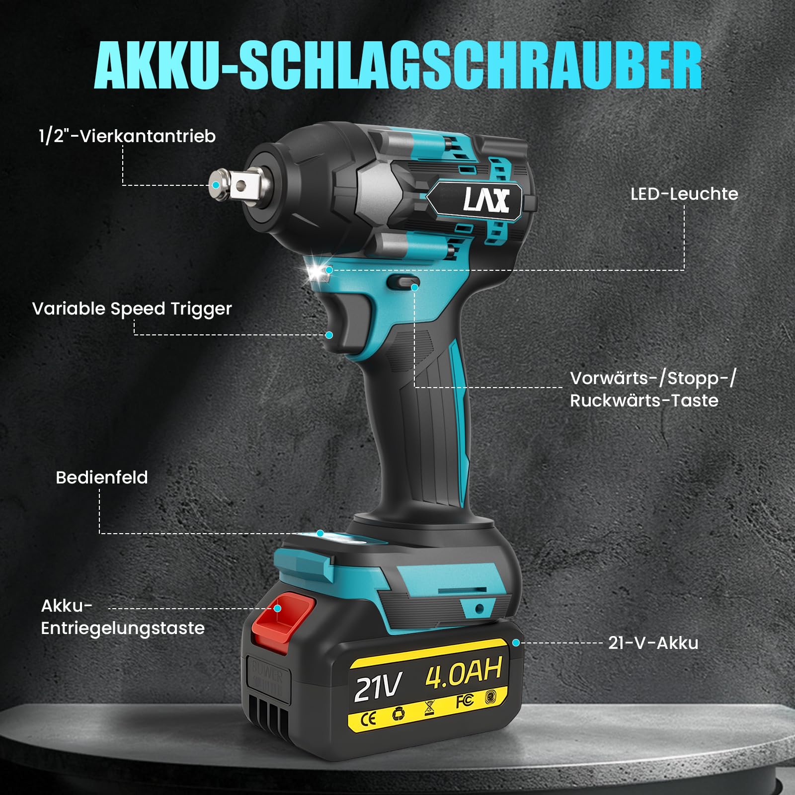 Schlagschrauber Akku 1000Nm für Makita 18V Batterie mit Bürstenloser | 3000RPM 1/2 Zoll Schrauber, mit 2pcs 21V 4,0Ah Akku, 6 Schlagbuchsen für Schraube und Mutter Auto LKW Reifen Removal