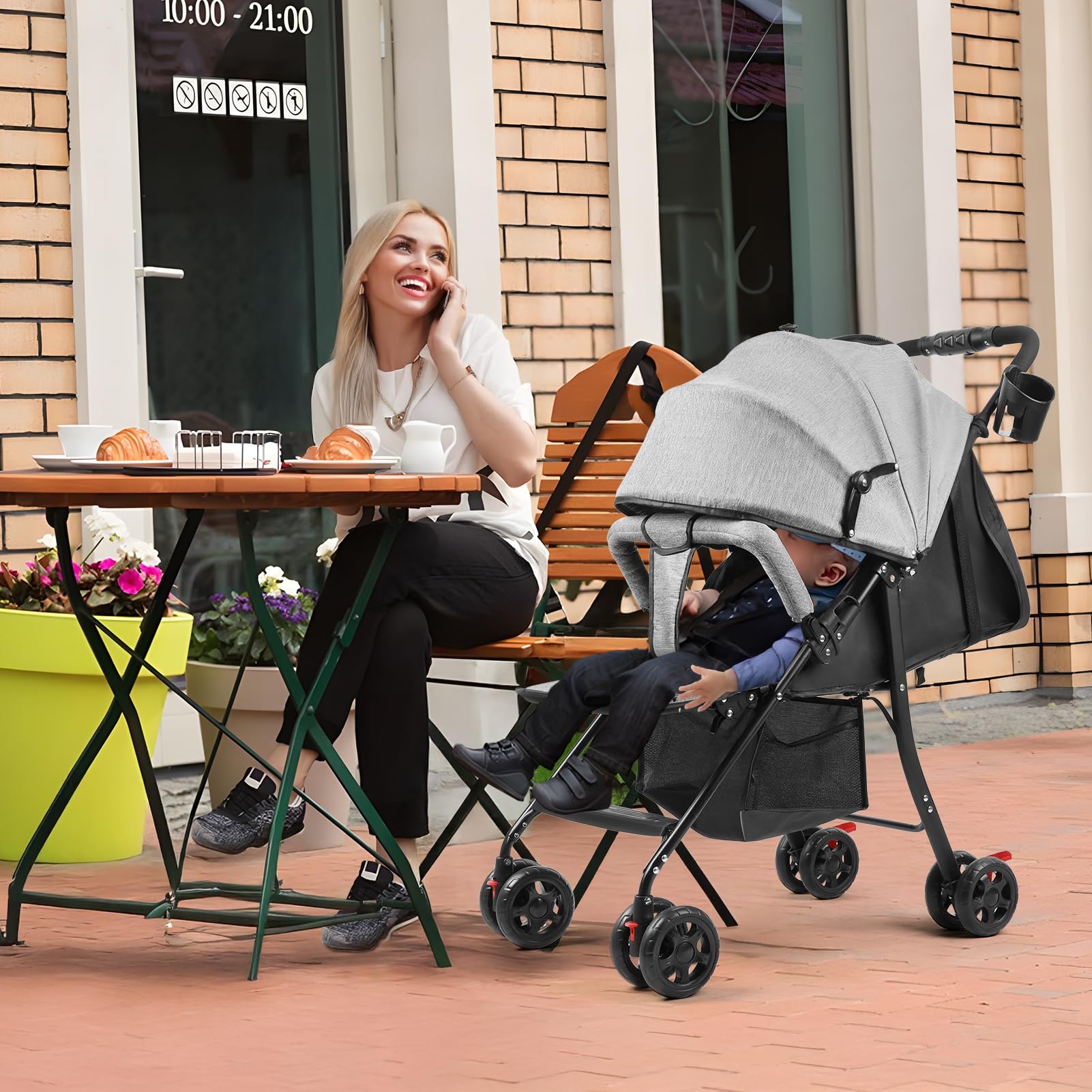 Wózek dziecięcy od urodzenia do 3 lat (10 kg), lekki i kompaktowy składany parasol, wózek podróżny dla małych dzieci, wózek dziecięcy zawiera uchwyt na kubek i pokrowiec przeciwdeszczowy