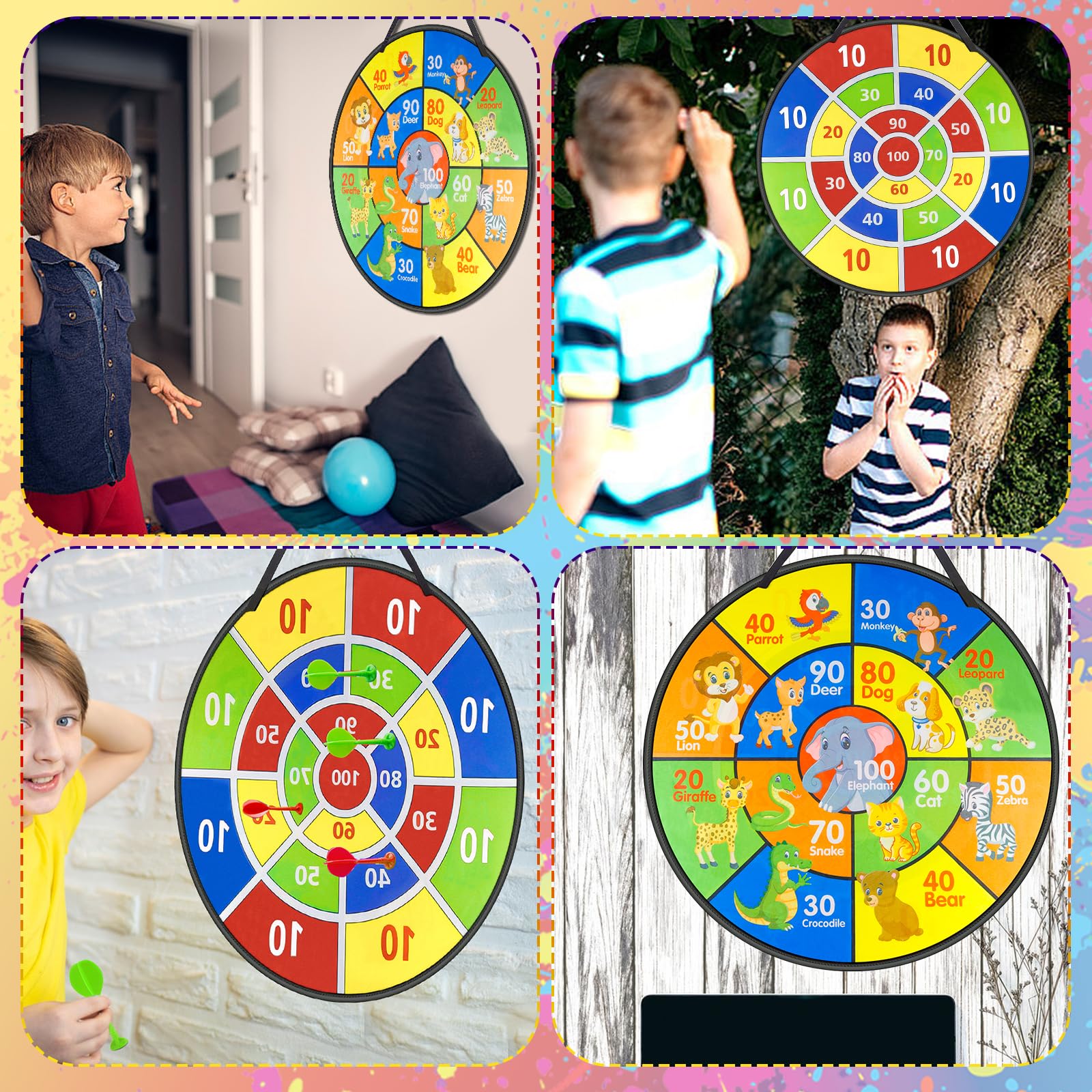 Tablero de Dardos de Doble Cara 72cm Juego de Dardos Seguro Plegable con 18 Bolas 12 Dardos