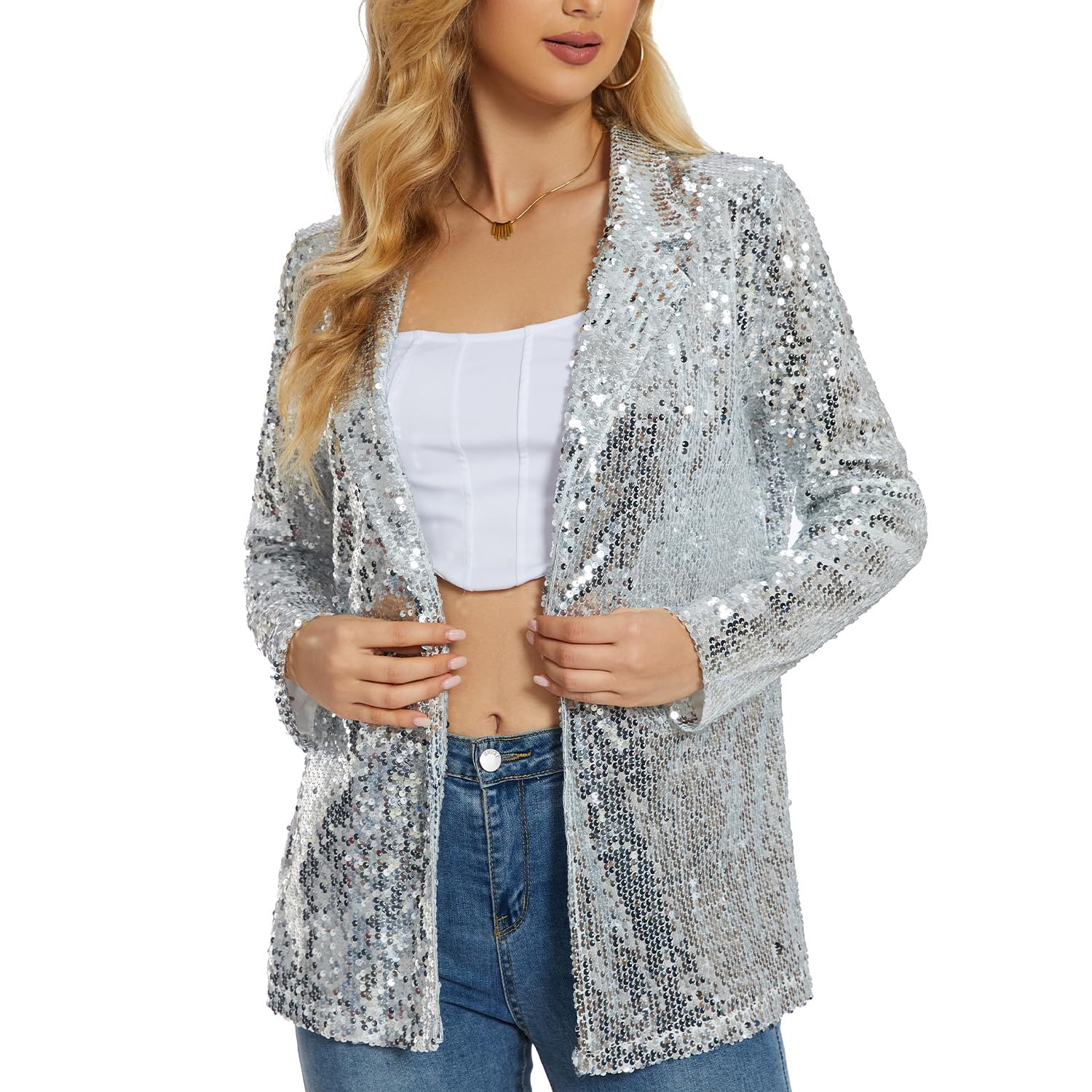 Donna Paillettes Glitter Giubbotto Scintillante Anteriore Aperto Retro Giacca Aviatore Party Clubwear Manica Lunga Intimo Uomo, oro rosa, M Donna Paillettes Glitter Giubbotto Scintillante Anteriore Aperto Retro Giacca Aviatore Party Clubwear Manica Lunga Intimo Uomo, oro rosa, M
