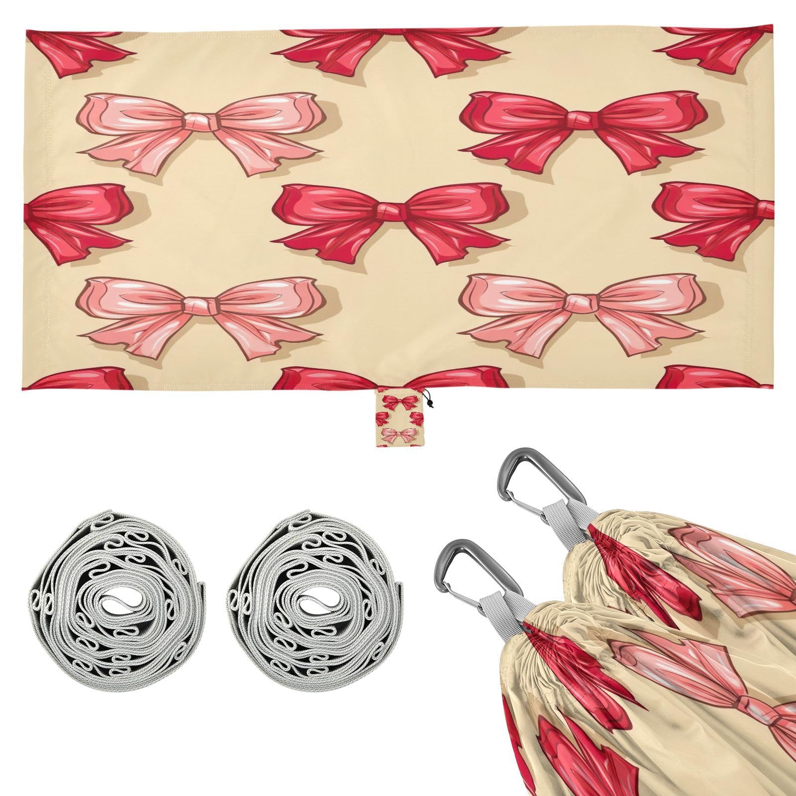 ATTX Red Pink Bow Camping Hammock - Lightweight & Portable Hammocks, Heavy Duty 330lbs Capacity for Indoor, Hiking, Backpacking, Travel, Backyard, Beach#537