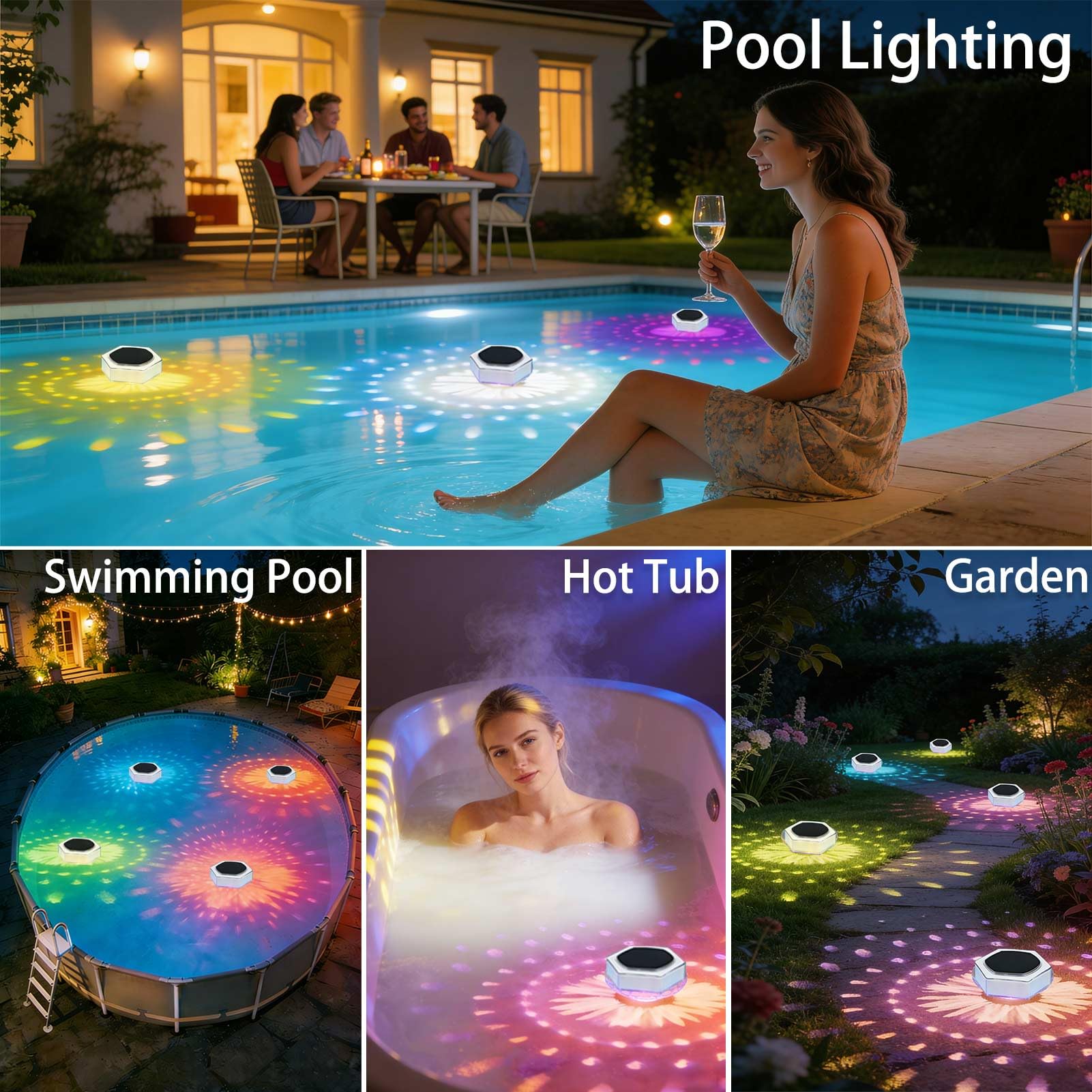 Cozymeow Lumiere Piscine Lampe avec Télécommande, Lampe Piscine LED Etanche Flottante Hors Sol 7 Couleurs 3 Modes IP68 Étanche, Boule Lumineuse Piscine Solaire pour Étang Spa Jardin Fête, 2 Pièces - 3