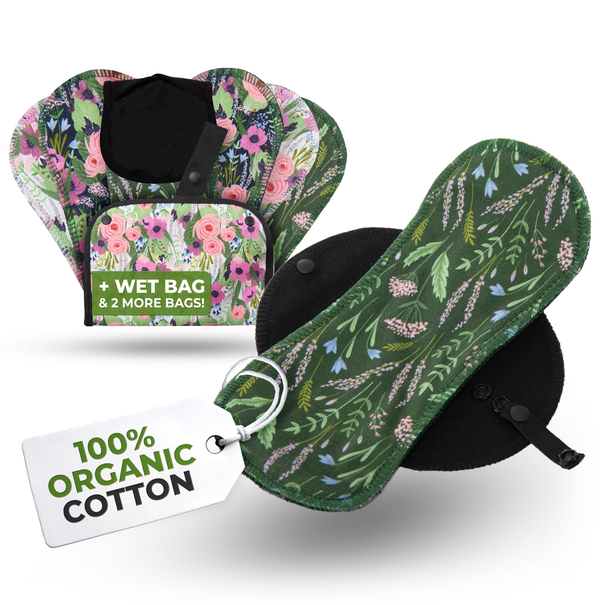 EcoConfort salvaslip riutilizzabili in cotone organico per perdite vaginali (S, 7 pz); 100% traspiranti, comodi; salvaslip lavabili ad alta T° per l'igiene quotidiana di donne, adolescenti (senza PUL)