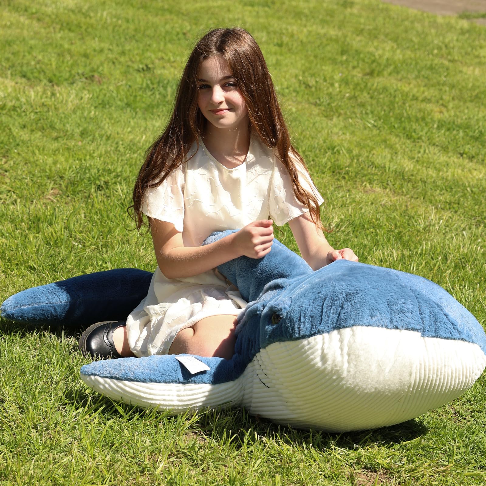 KERTA 51inches Giant Whale Shark Stuffed Animal, 4.3ft Large Blue Stuffed Whale Shark Plush Body Pillow for Girls Boys, Realistic Plush Toy Christmas Birthday Ocean Theme Gift for Kids Adults 7