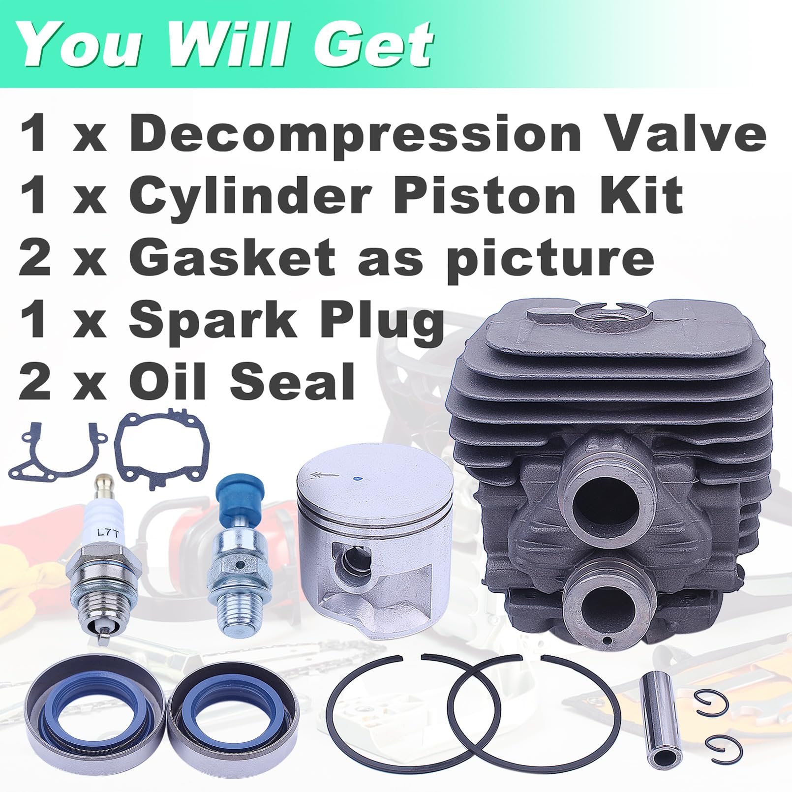 Adefol Kit Cylindre et Piston pour STIHL TS410 TS420 Découpeuse à Disque, TS 410 420 Cylindre Piston de 50 mm + Bougie Allumage + Soupape de Décompression + Joint Pièces 13 in 1