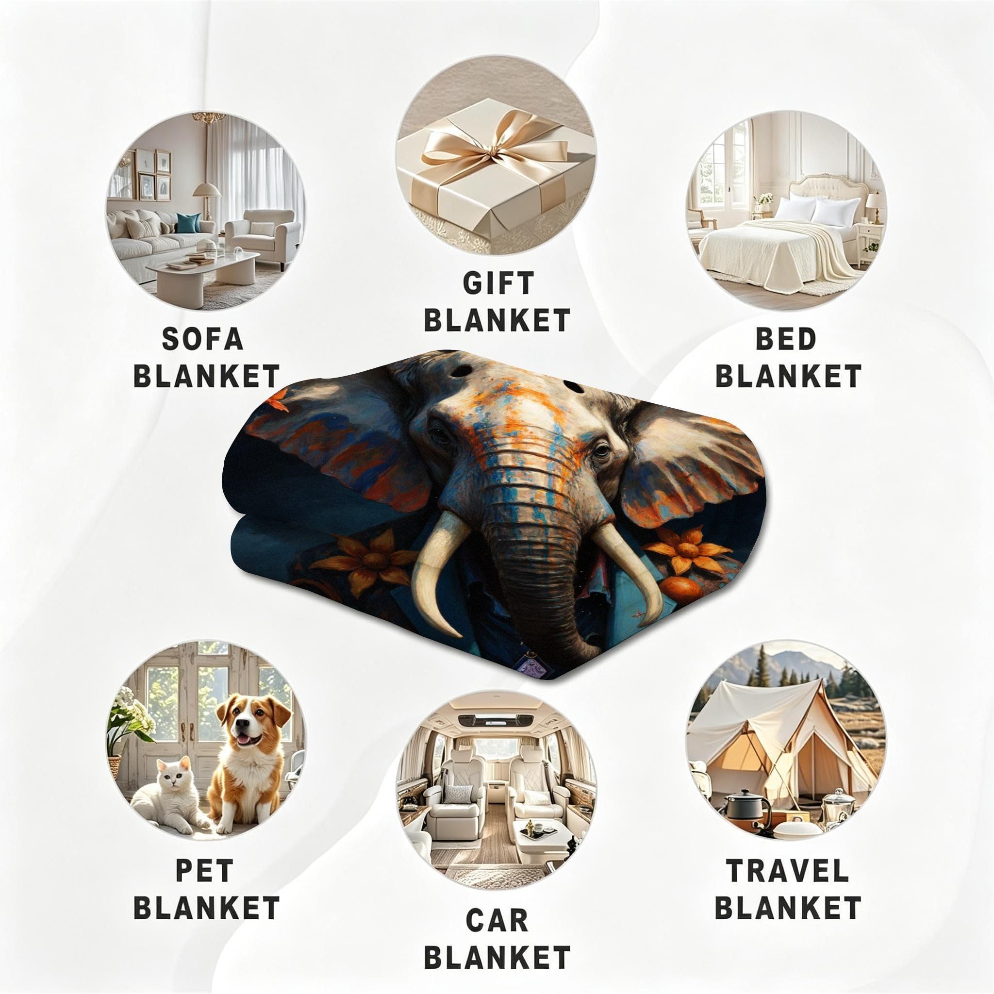 Coperta XXL 240x260 Elefante Animale Flanella Copridivano-A86 | Coperta Multiuso, Resistente Allo Sporco, Durevole e Leggero, per Divano Letto Tutta la Famiglia, Morbida Letto Matrimoniale