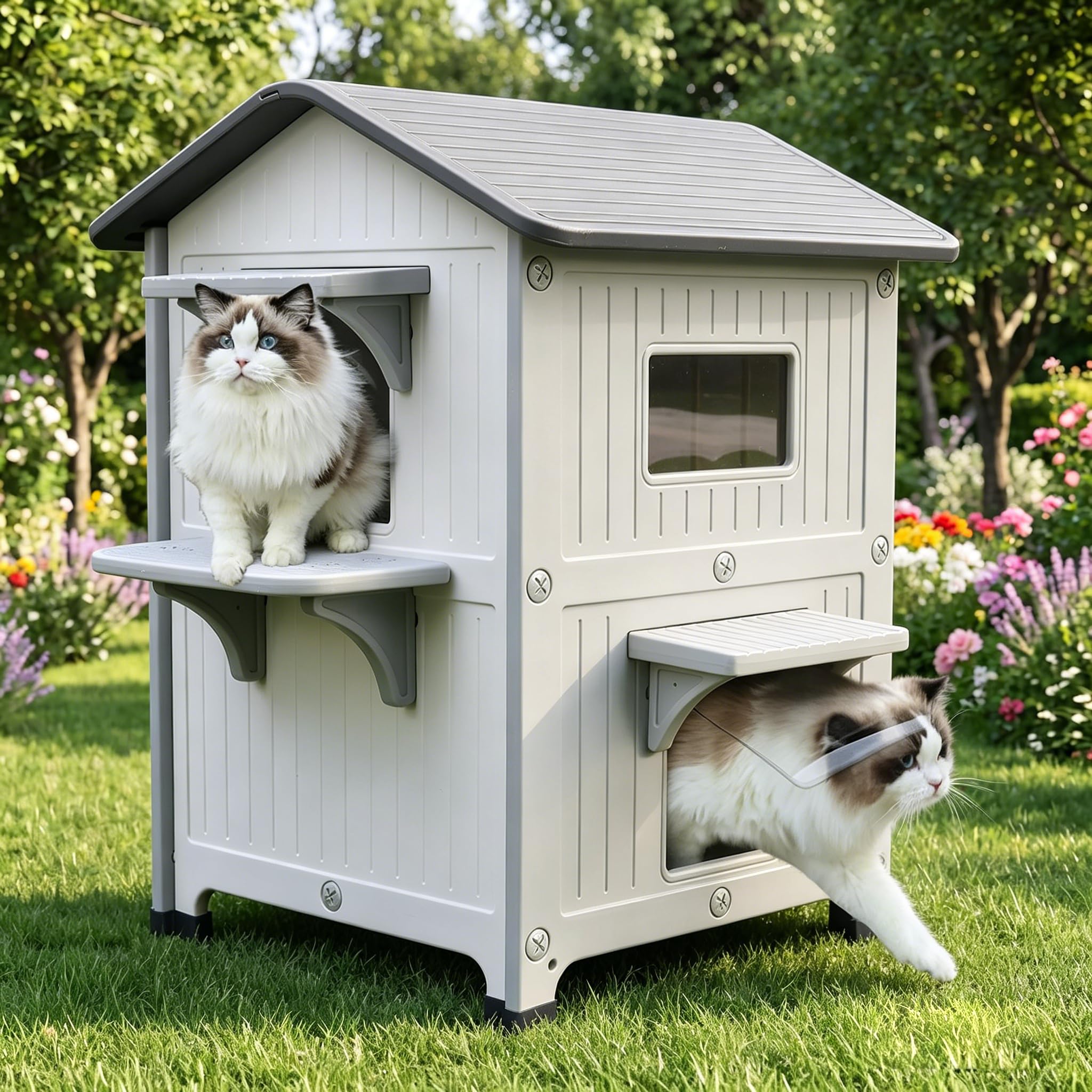Rockever Plastic Insulated Outdoor Cat House with Escape Door