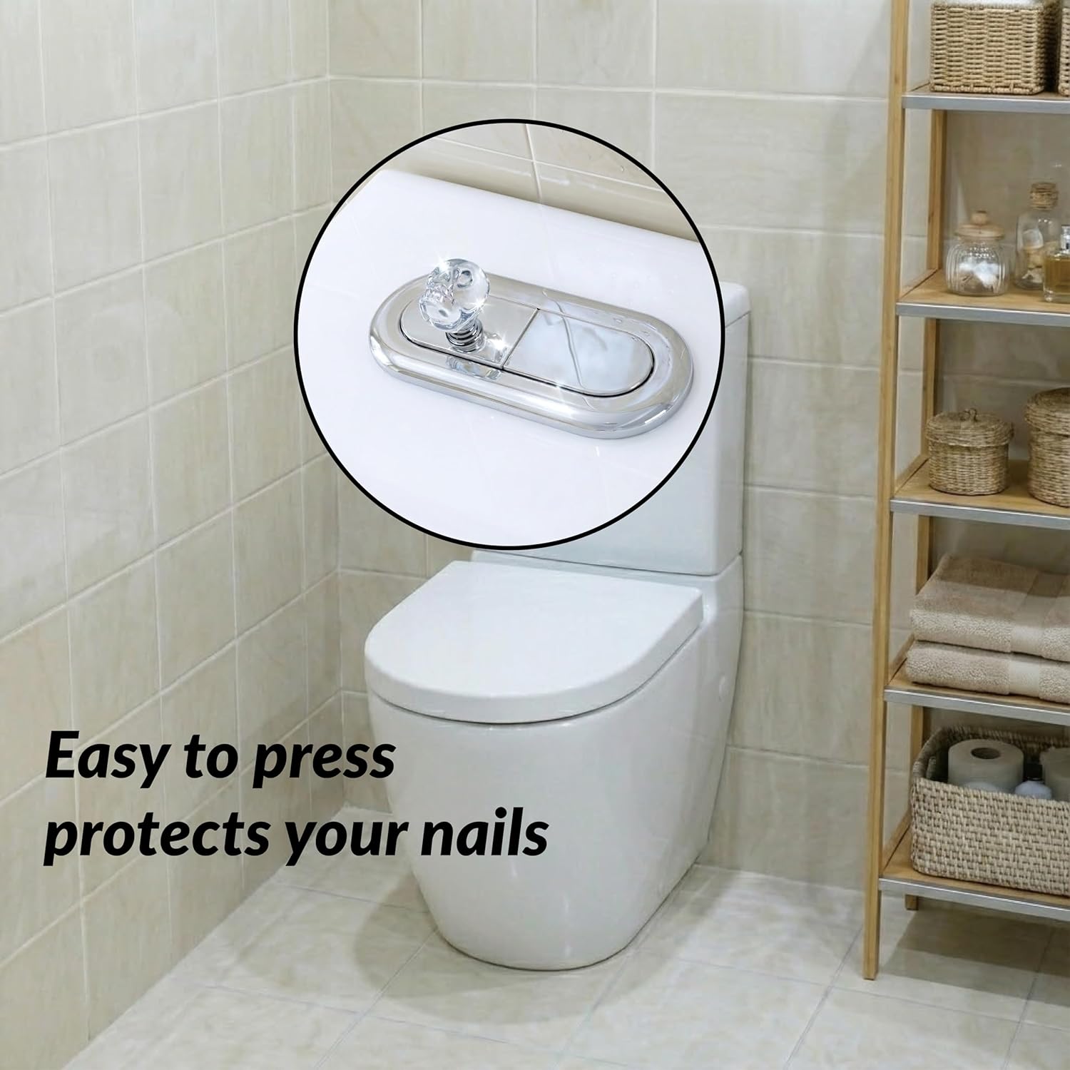 Toilet Button Pusher for Long Nails, Toilet Button Helper, Toilet Seat Lid Lifter Accessories, Skull Top Push Button Aid, Nail Protection Flush Assistant (2 Pack/Clear Glass)