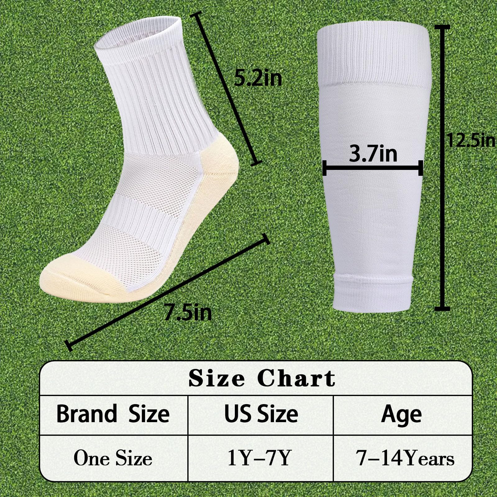 Juego de 2/4 calcetines de fútbol para jóvenes con mangas de espinillera, calcetines de manga para niños y niñas, 7-14 para fútbol y baloncesto